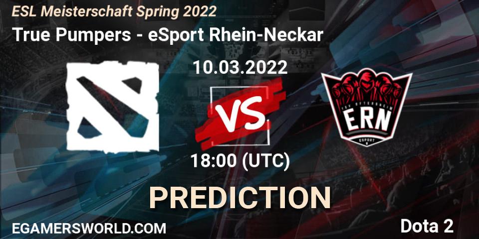 Prognose für das Spiel True Pumpers VS eSport Rhein-Neckar. 10.03.2022 at 18:00. Dota 2 - ESL Meisterschaft Spring 2022