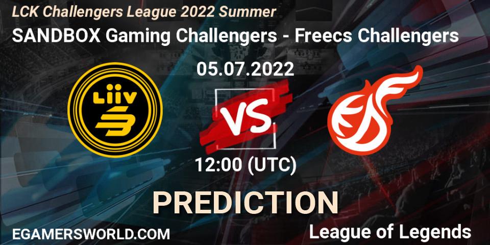 Prognose für das Spiel SANDBOX Gaming Challengers VS Freecs Challengers. 05.07.22. LoL - LCK Challengers League 2022 Summer