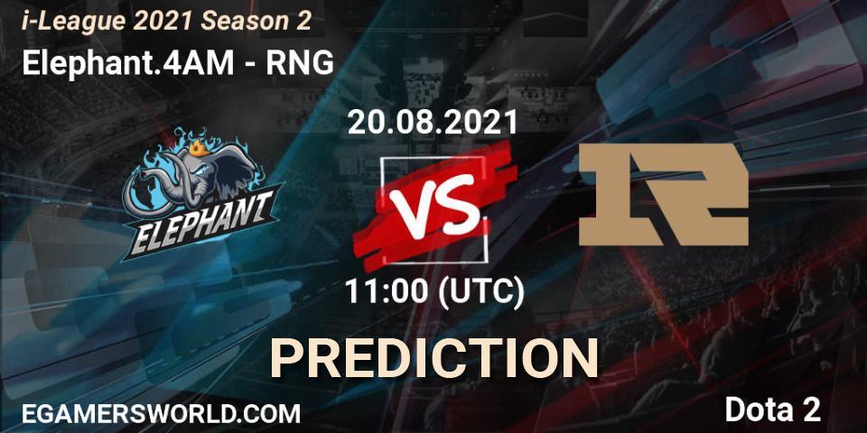 Prognose für das Spiel Elephant.4AM VS RNG. 20.08.2021 at 11:04. Dota 2 - i-League 2021 Season 2