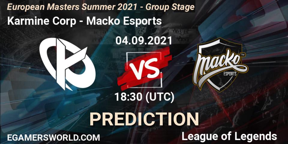 Prognose für das Spiel Karmine Corp VS Macko Esports. 04.09.21. LoL - European Masters Summer 2021 - Group Stage