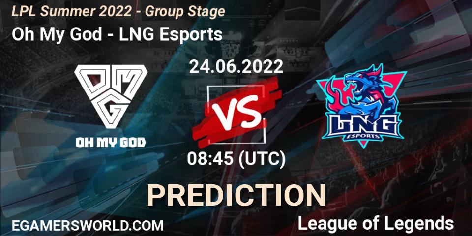 Prognose für das Spiel Oh My God VS LNG Esports. 24.06.2022 at 09:00. LoL - LPL Summer 2022 - Group Stage