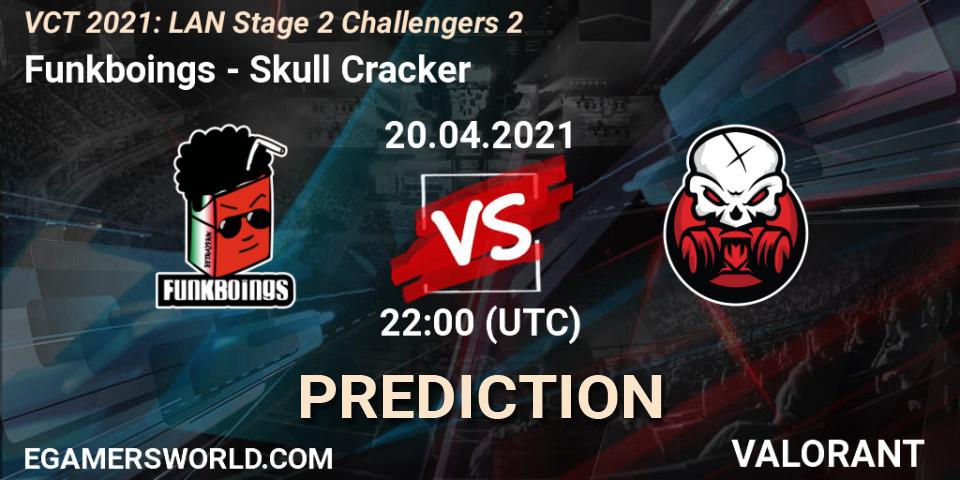 Prognose für das Spiel Funkboings VS Skull Cracker. 20.04.2021 at 22:00. VALORANT - VCT 2021: LAN Stage 2 Challengers 2