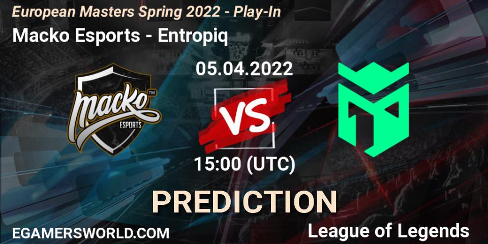 Prognose für das Spiel Macko Esports VS Entropiq. 05.04.2022 at 15:00. LoL - European Masters Spring 2022 - Play-In