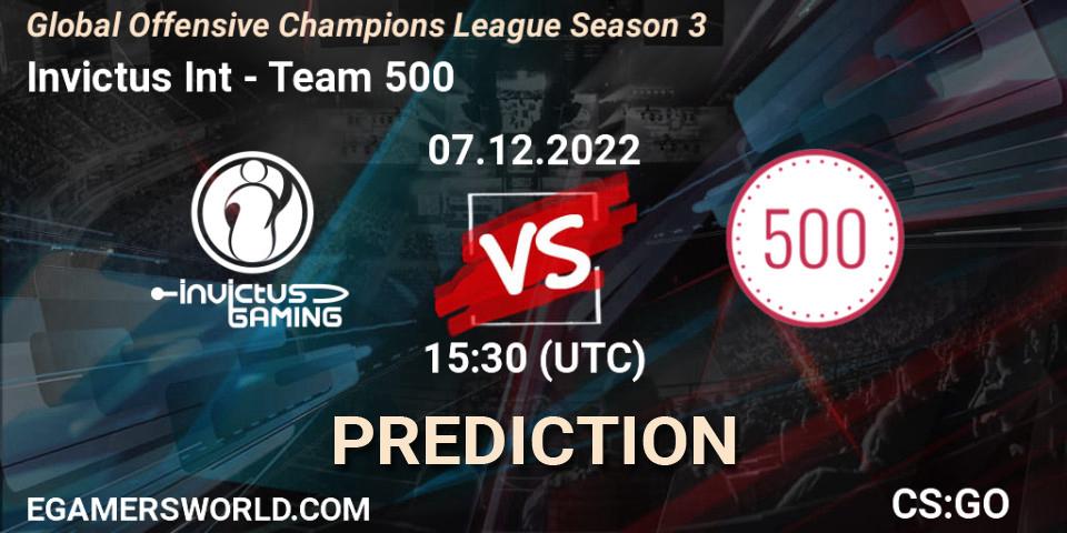 Prognose für das Spiel Invictus Int VS Team 500. 07.12.22. CS2 (CS:GO) - Global Offensive Champions League Season 3