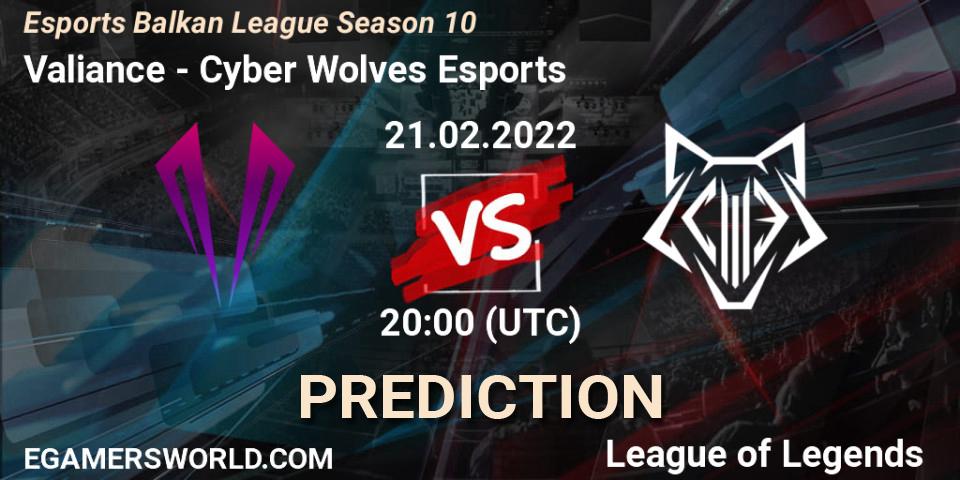 Prognose für das Spiel Valiance VS Cyber Wolves Esports. 21.02.22. LoL - Esports Balkan League Season 10