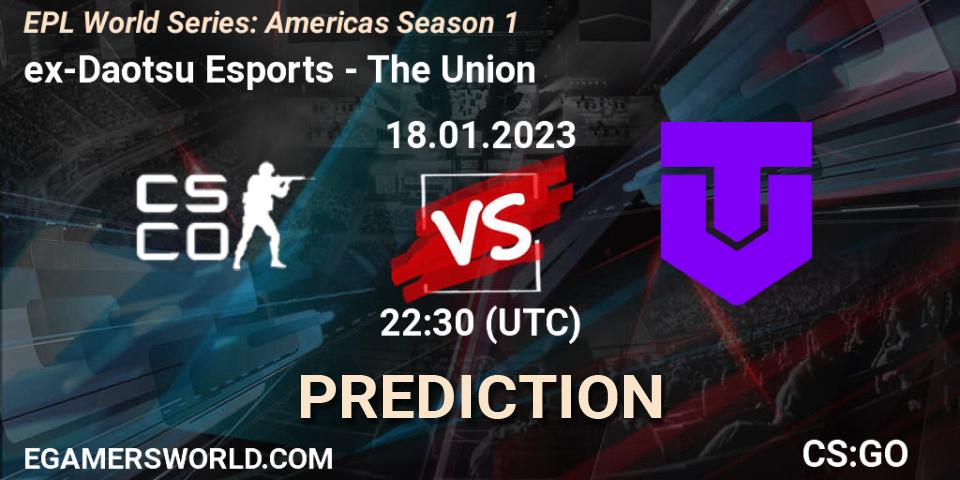 Prognose für das Spiel ex-Daotsu Esports VS The Union. 19.01.2023 at 19:00. Counter-Strike (CS2) - EPL World Series: Americas Season 1