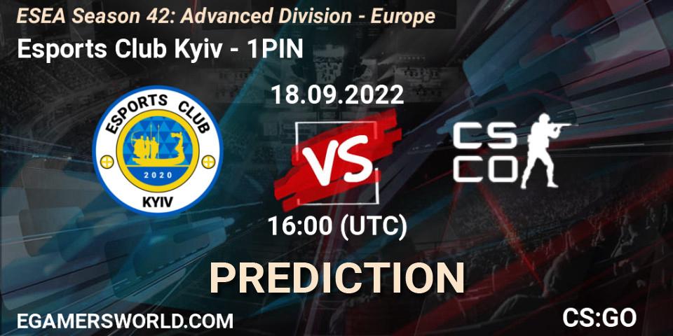 Prognose für das Spiel Esports Club Kyiv VS 1PIN. 18.09.2022 at 16:00. Counter-Strike (CS2) - ESEA Season 42: Advanced Division - Europe