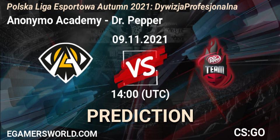 Prognose für das Spiel Anonymo Academy VS Dr. Pepper. 09.11.2021 at 20:20. Counter-Strike (CS2) - Polska Liga Esportowa Autumn 2021: Dywizja Profesjonalna