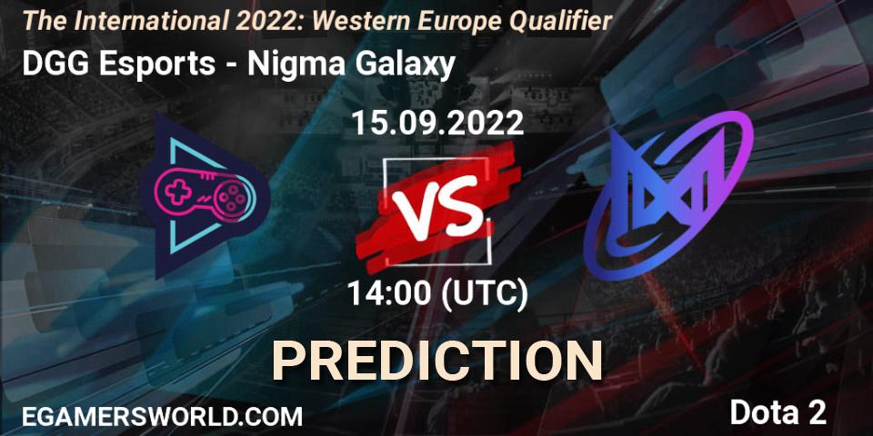Prognose für das Spiel DGG Esports VS Nigma Galaxy. 15.09.2022 at 12:51. Dota 2 - The International 2022: Western Europe Qualifier