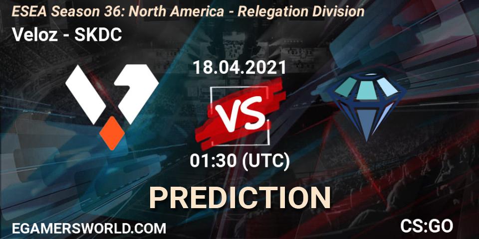 Prognose für das Spiel Veloz VS SKDC. 18.04.2021 at 01:30. Counter-Strike (CS2) - ESEA Season 36: North America - Relegation Division