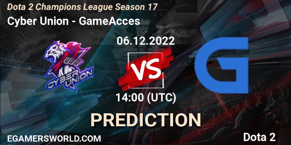 Prognose für das Spiel Cyber Union VS GameAcces. 06.12.22. Dota 2 - Dota 2 Champions League Season 17