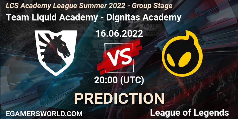 Prognose für das Spiel Team Liquid Academy VS Dignitas Academy. 16.06.2022 at 20:00. LoL - LCS Academy League Summer 2022 - Group Stage