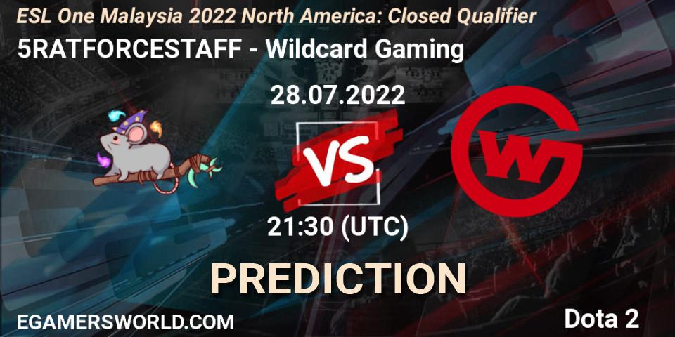 Prognose für das Spiel 5RATFORCESTAFF VS Wildcard Gaming. 28.07.22. Dota 2 - ESL One Malaysia 2022 North America: Closed Qualifier