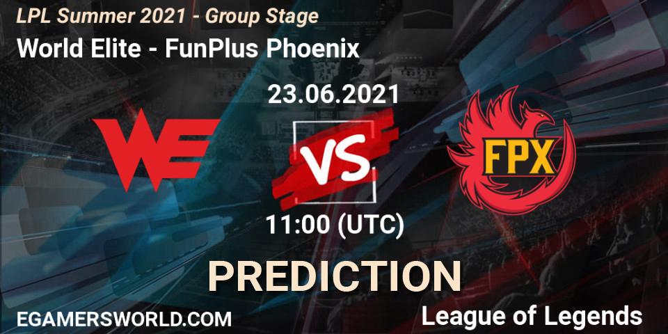 Prognose für das Spiel World Elite VS FunPlus Phoenix. 23.06.21. LoL - LPL Summer 2021 - Group Stage