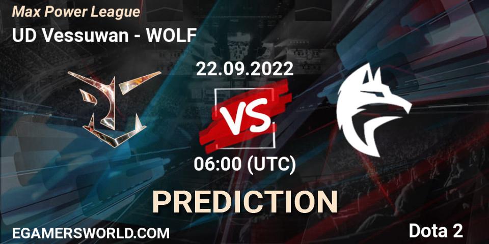 Prognose für das Spiel UD Vessuwan VS WOLF. 22.09.22. Dota 2 - Max Power League