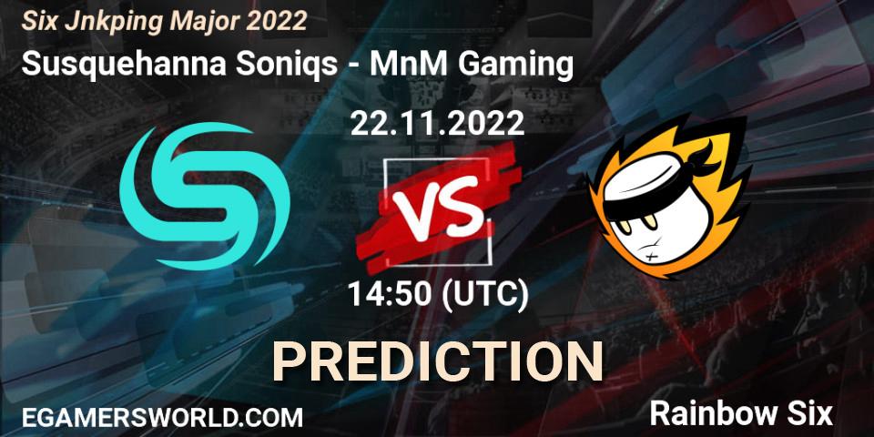 Prognose für das Spiel Susquehanna Soniqs VS MnM Gaming. 22.11.2022 at 14:50. Rainbow Six - Six Jönköping Major 2022