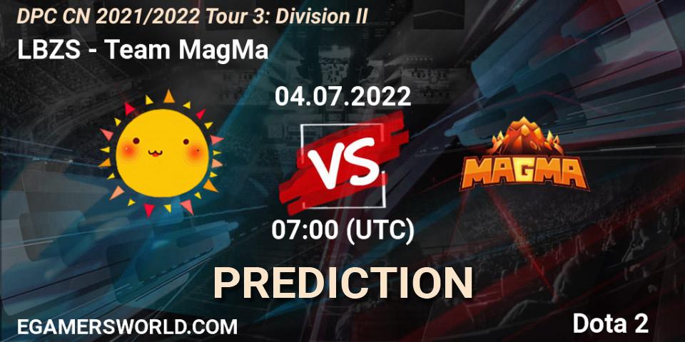 Prognose für das Spiel LBZS VS Team MagMa. 04.07.22. Dota 2 - DPC CN 2021/2022 Tour 3: Division II
