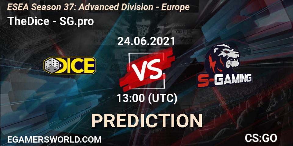 Prognose für das Spiel TheDice VS SG.pro. 24.06.2021 at 13:00. Counter-Strike (CS2) - ESEA Season 37: Advanced Division - Europe