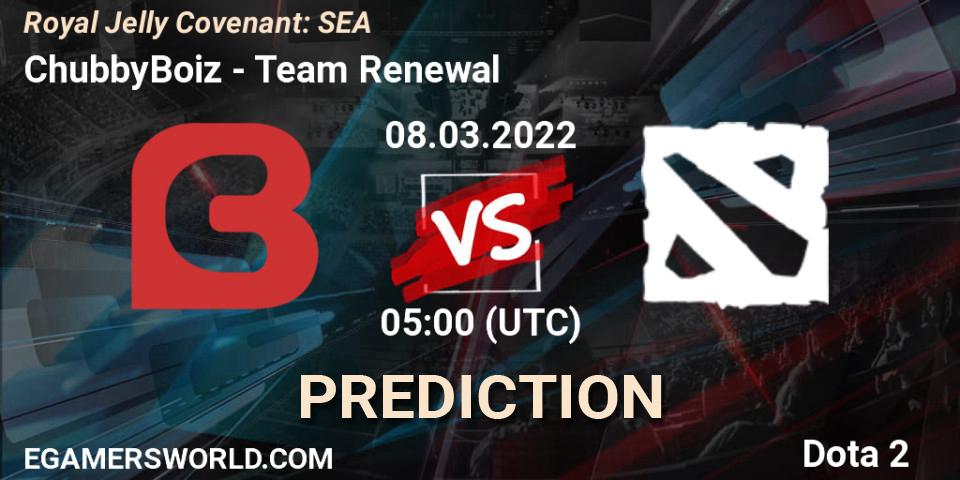 Prognose für das Spiel ChubbyBoiz VS Team Renewal. 08.03.2022 at 05:10. Dota 2 - Royal Jelly Covenant: SEA