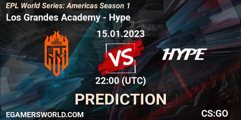 Prognose für das Spiel Los Grandes Academy VS Hype. 16.01.2023 at 00:30. Counter-Strike (CS2) - EPL World Series: Americas Season 1