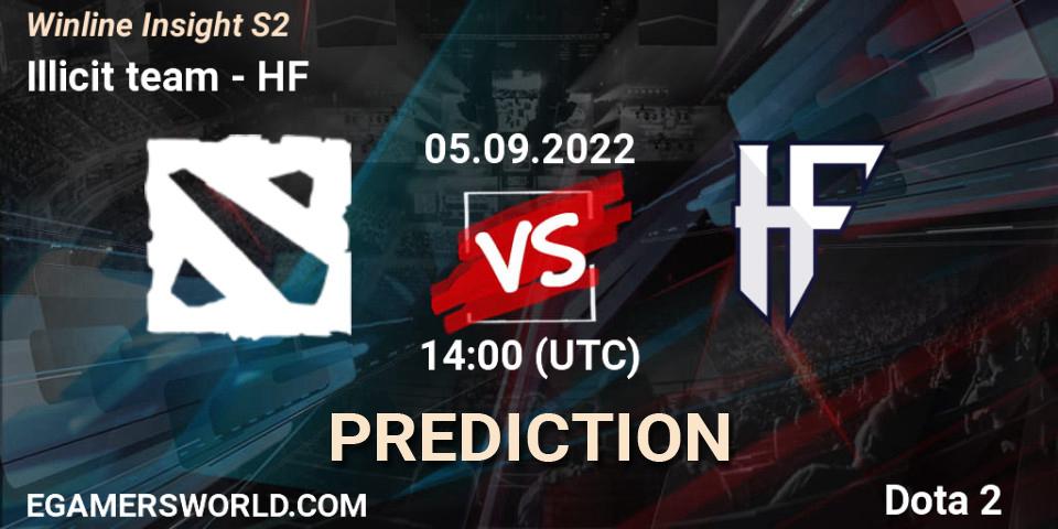 Prognose für das Spiel Illicit team VS HF. 05.09.2022 at 14:04. Dota 2 - Winline Insight S2