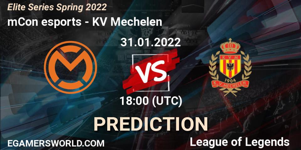 Prognose für das Spiel mCon esports VS KV Mechelen. 31.01.2022 at 18:00. LoL - Elite Series Spring 2022