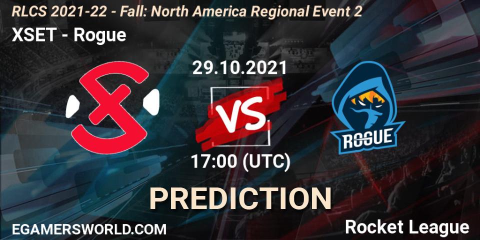 Prognose für das Spiel XSET VS Rogue. 29.10.2021 at 17:00. Rocket League - RLCS 2021-22 - Fall: North America Regional Event 2