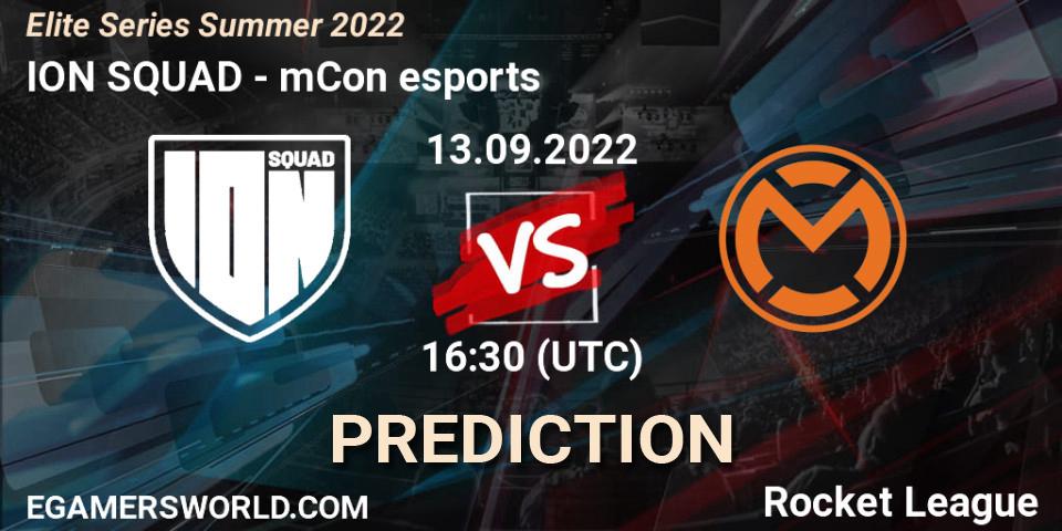 Prognose für das Spiel ION SQUAD VS mCon esports. 13.09.2022 at 16:30. Rocket League - Elite Series Summer 2022