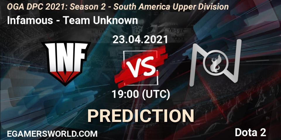 Prognose für das Spiel Infamous VS Team Unknown. 23.04.2021 at 19:04. Dota 2 - OGA DPC 2021: Season 2 - South America Upper Division
