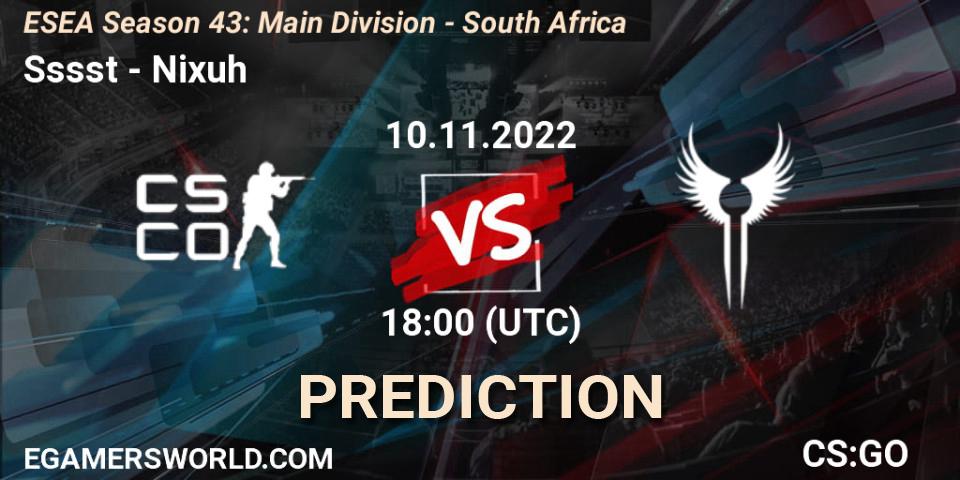 Prognose für das Spiel Sssst VS DNMK. 10.11.2022 at 18:00. Counter-Strike (CS2) - ESEA Season 43: Main Division - South Africa