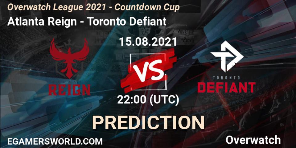 Prognose für das Spiel Atlanta Reign VS Toronto Defiant. 15.08.21. Overwatch - Overwatch League 2021 - Countdown Cup
