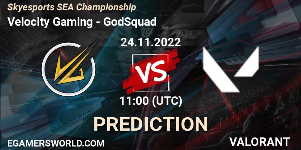 Prognose für das Spiel Velocity Gaming VS GodSquad. 24.11.2022 at 11:10. VALORANT - Skyesports SEA Championship