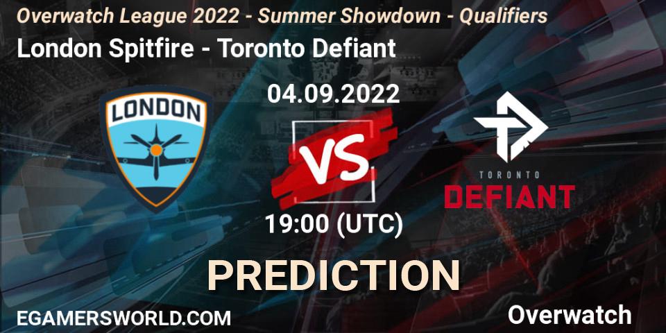 Prognose für das Spiel London Spitfire VS Toronto Defiant. 04.09.22. Overwatch - Overwatch League 2022 - Summer Showdown - Qualifiers
