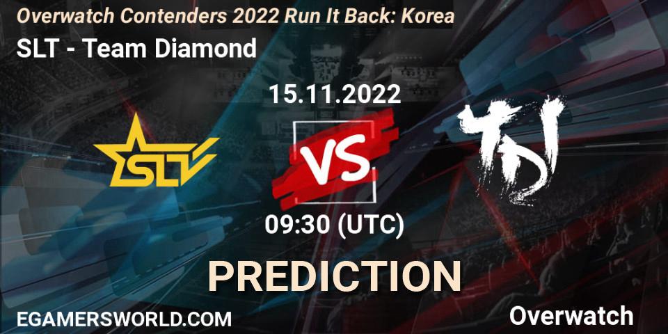 Prognose für das Spiel SLT VS Team Diamond. 15.11.2022 at 09:30. Overwatch - Overwatch Contenders 2022 Run It Back: Korea
