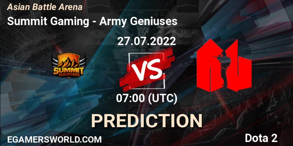 Prognose für das Spiel Summit Gaming VS Army Geniuses. 27.07.2022 at 07:13. Dota 2 - Asian Battle Arena