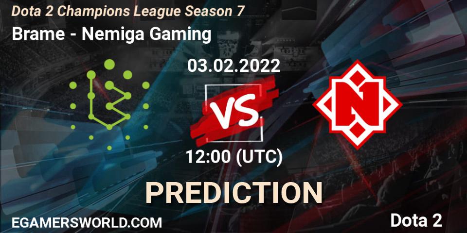 Prognose für das Spiel Brame VS Nemiga Gaming. 03.02.2022 at 12:03. Dota 2 - Dota 2 Champions League 2022 Season 7