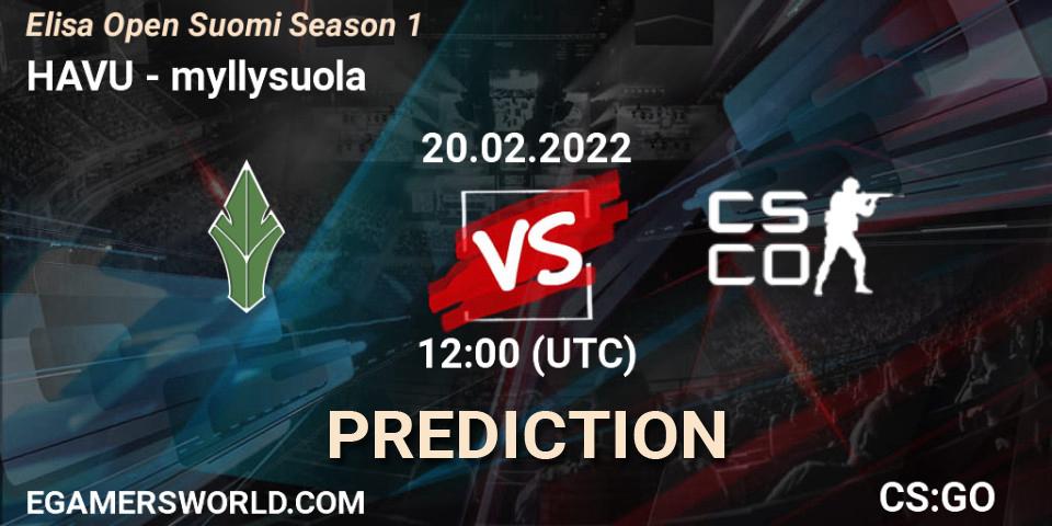Prognose für das Spiel HAVU VS myllysuola. 20.02.2022 at 12:00. Counter-Strike (CS2) - Elisa Open Suomi Season 1