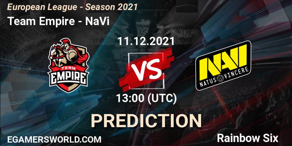 Prognose für das Spiel Team Empire VS NaVi. 11.12.21. Rainbow Six - European League - Season 2021