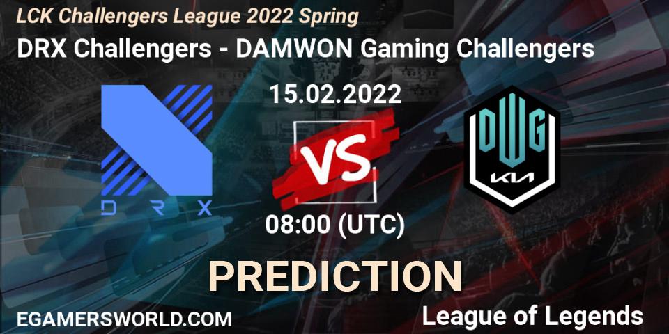 Prognose für das Spiel DRX Challengers VS DAMWON Gaming Challengers. 15.02.2022 at 08:00. LoL - LCK Challengers League 2022 Spring