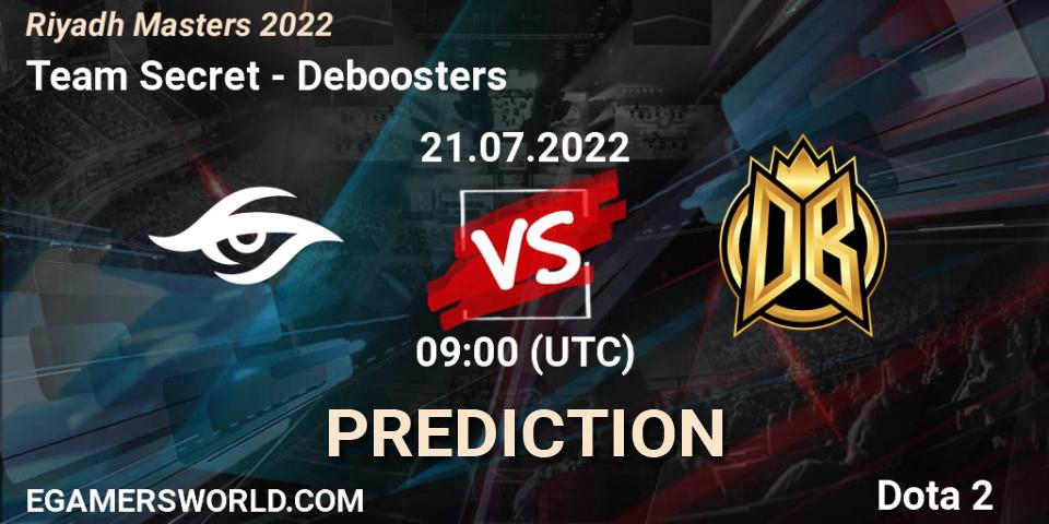 Prognose für das Spiel Team Secret VS Deboosters. 21.07.2022 at 09:02. Dota 2 - Riyadh Masters 2022