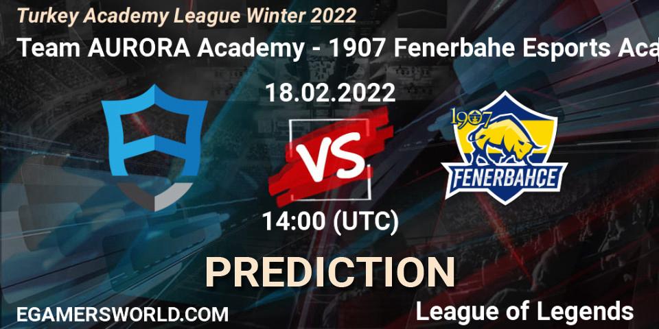 Prognose für das Spiel Team AURORA Academy VS 1907 Fenerbahçe Esports Academy. 18.02.2022 at 14:00. LoL - Turkey Academy League Winter 2022