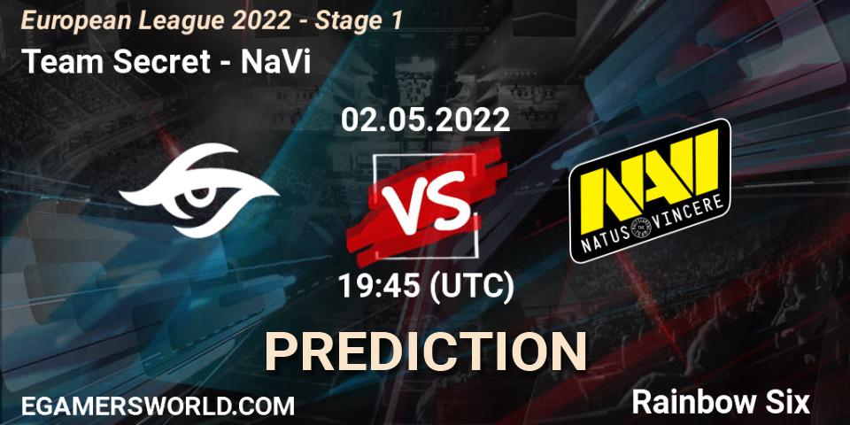 Prognose für das Spiel Team Secret VS NaVi. 02.05.2022 at 21:00. Rainbow Six - European League 2022 - Stage 1