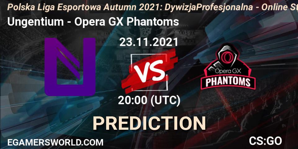 Prognose für das Spiel Ungentium VS Opera GX Phantoms. 23.11.2021 at 20:00. Counter-Strike (CS2) - Polska Liga Esportowa Autumn 2021: Dywizja Profesjonalna - Online Stage