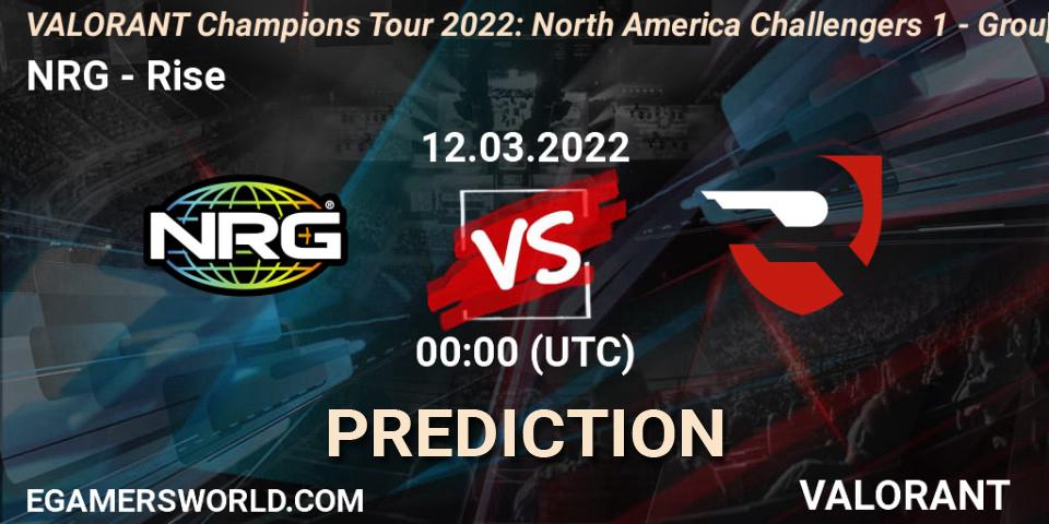 Prognose für das Spiel NRG VS Rise. 12.03.2022 at 00:00. VALORANT - VCT 2022: North America Challengers 1 - Group Stage