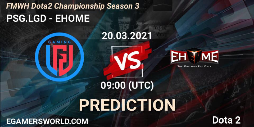 Prognose für das Spiel PSG.LGD VS EHOME. 20.03.2021 at 08:09. Dota 2 - FMWH Dota2 Championship Season 3