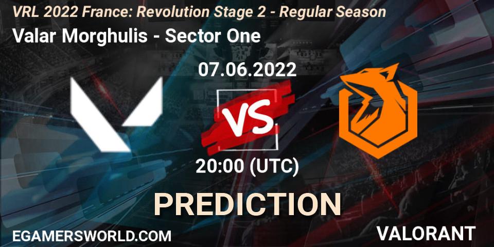 Prognose für das Spiel Valar Morghulis VS Sector One. 07.06.2022 at 20:00. VALORANT - VRL 2022 France: Revolution Stage 2 - Regular Season