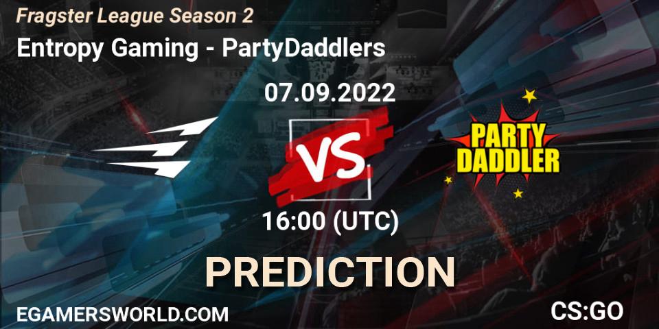 Prognose für das Spiel Entropy Gaming VS PartyDaddlers. 25.09.2022 at 16:00. Counter-Strike (CS2) - Fragster League Season 2
