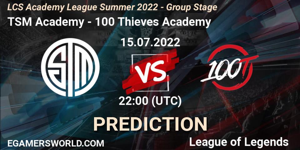 Prognose für das Spiel TSM Academy VS 100 Thieves Academy. 15.07.2022 at 22:00. LoL - LCS Academy League Summer 2022 - Group Stage