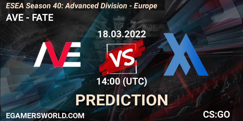 Prognose für das Spiel AVE VS FATE. 18.03.22. CS2 (CS:GO) - ESEA Season 40: Advanced Division - Europe