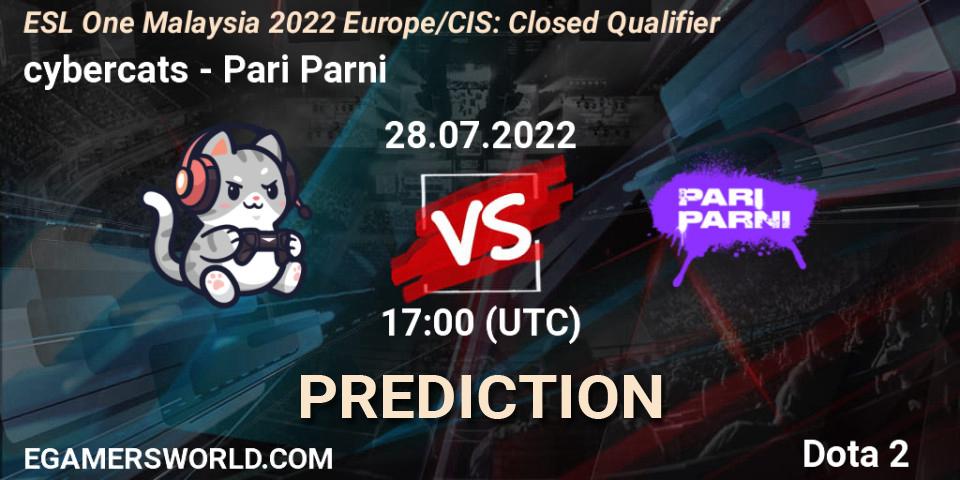 Prognose für das Spiel cybercats VS Pari Parni. 28.07.2022 at 17:01. Dota 2 - ESL One Malaysia 2022 Europe/CIS: Closed Qualifier